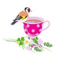 Cup of Tea, Goldfinch and Wildflowers Bunch