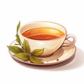 Cup of tea with green leaves on a white background. Vector illustration Royalty Free Stock Photo