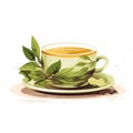 Cup of tea with green leaves on a white background. Vector illustration Royalty Free Stock Photo