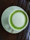 A cup of tea green white milk good taste clean food thailand