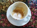 A A cup of cappuccino with coffee white milk good taste clean food Thailand