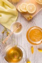 Cup of tea and honey in a glass jar Royalty Free Stock Photo