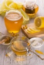 Cup of tea and honey in a glass jar Royalty Free Stock Photo