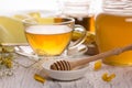 Cup of tea and honey in a glass jar Royalty Free Stock Photo
