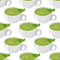 Matcha tea background. Cup of tea isolated on white background. Vector seamless pattern Royalty Free Stock Photo