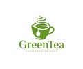 Cup of tea with leaf logo design. Teahouse vector design