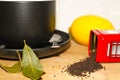 Cup, tea, lemon and bay leaf Royalty Free Stock Photo