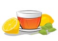 Cup of tea with lemon and mint leafs