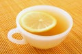 Cup of tea with lemon in warm golden light