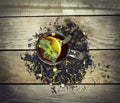 Cup of tea with lemon on a wooden background Royalty Free Stock Photo