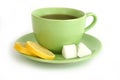 Cup of tea with lemons and lumps of sugar Royalty Free Stock Photo