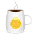 Cup with tea and lobule of lemon