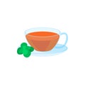 Cup of tea and mint leaf icon, cartoon style Royalty Free Stock Photo