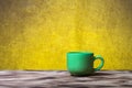 Cup of tea on new wooden board and burlap background Royalty Free Stock Photo