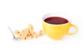 Cup of tea with a pile of sugar cubes Royalty Free Stock Photo