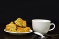 Cup of tea or chai with khari or puff pastry