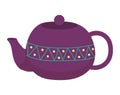 Cup tea purple teapot service icon, concept chinese porcelain green leafy teakettle, flat vector illustration, isolated Royalty Free Stock Photo