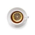 A cup of tea with a slice of lemon, isolated on a white background Royalty Free Stock Photo