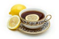 A cup of tea with a slice of lemon on top Royalty Free Stock Photo