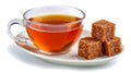 A cup of tea and some sugar cubes on a plate Royalty Free Stock Photo