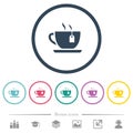 Cup of tea with teabag flat color icons in round outlines Royalty Free Stock Photo