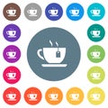 Cup of tea with teabag flat white icons on round color backgrounds Royalty Free Stock Photo
