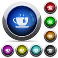 Cup of tea with teabag round glossy buttons Royalty Free Stock Photo
