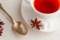 Cup of tea with teaspoon and cubic sugar Royalty Free Stock Photo