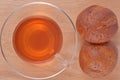Cup of tea and two fresh buns Royalty Free Stock Photo