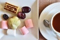 A cup of tea and various sweets Royalty Free Stock Photo