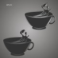 Cup of tea vector illustration. Tilting cofee in the mug.
