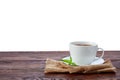 Cup of tea on white background.