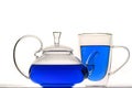 Cup and teapot butterfly pea flower blue tea. Healthy detox herbal drink