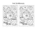 Cup and teapot find the differences picture puzzle and coloring page Royalty Free Stock Photo