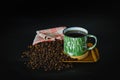 a cup of traditional Indonesian coffee with Indonesian coffee beans