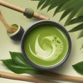 A cup of traditional Japanese matcha tea with a bamboo whisk1