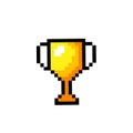 cup, trophy 8-bit pixel graphics icon. Pixel art style. Game assets. 8-bit sprite. Isolated vector illustration EPS 10