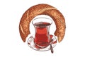 A cup of Turkish black tea and bagel