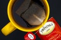 Cup of Twinings English Breakfast tea. Top view.