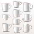 Cup vector empty mugs for coffee or tea for branding and simple teacup of various shapes illustration set of white Royalty Free Stock Photo