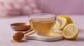 The cup of warm tea with honey and lemon for a refreshing moment. AI generated image Royalty Free Stock Photo