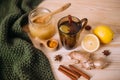 Cup warm water with lemon, honey, ginger, cinnamon and anise Royalty Free Stock Photo