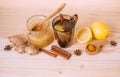 Cup warm water with lemon, honey, ginger, cinnamon and anise Royalty Free Stock Photo