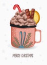 Cup with winter hot drink. Cocoa christmas.Vector illustration