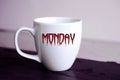 Cup with the word Monday written in bloody letters