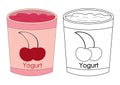 Cup of yogurt with cherry colorful and in black with white color