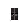 Cupboard with dishes black vector concept icon. Cupboard with dishes flat illustration, sign Royalty Free Stock Photo