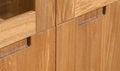 Cupboard drawer with a handle close view photo, wooden eco furniture elements background. Solid wood furniture details Royalty Free Stock Photo