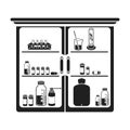 Cupboard with medicines icon in black style on white background. Medicine and hospital symbol stock vector