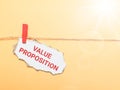 Cupboard strip written value proposition hanging on clothes line against yellow background.